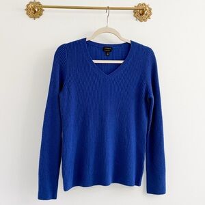 Talbots Cashmere Cobalt Blue Ribbed V Neck Sweater Medium